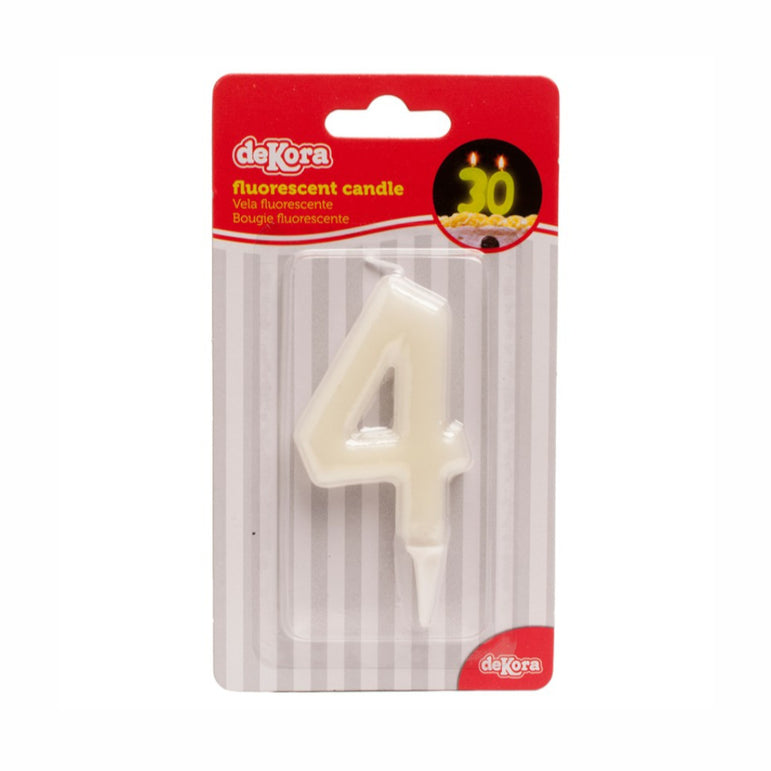 Number 4 Fluorescent Birthday Candle 6cm Party Accessories - Party Centre