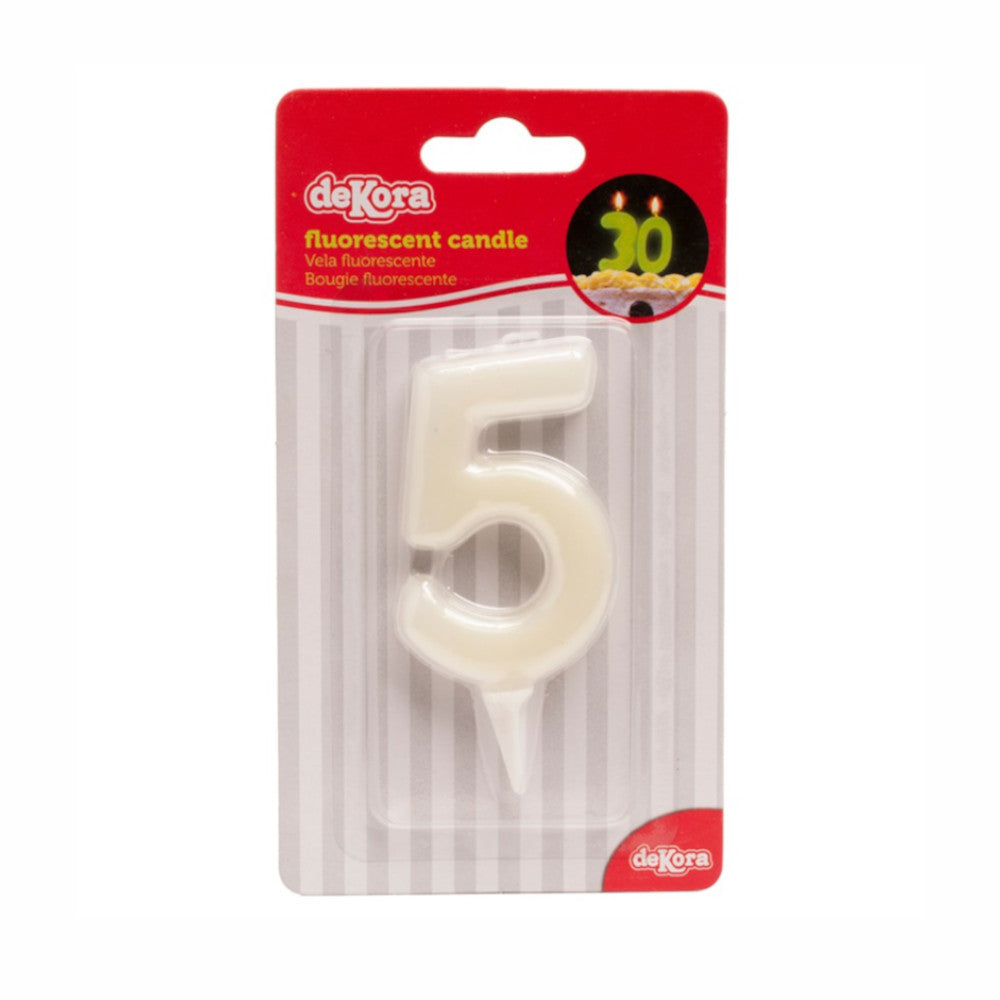 Number 5 Fluorescent Birthday Candle 6cm Party Accessories - Party Centre