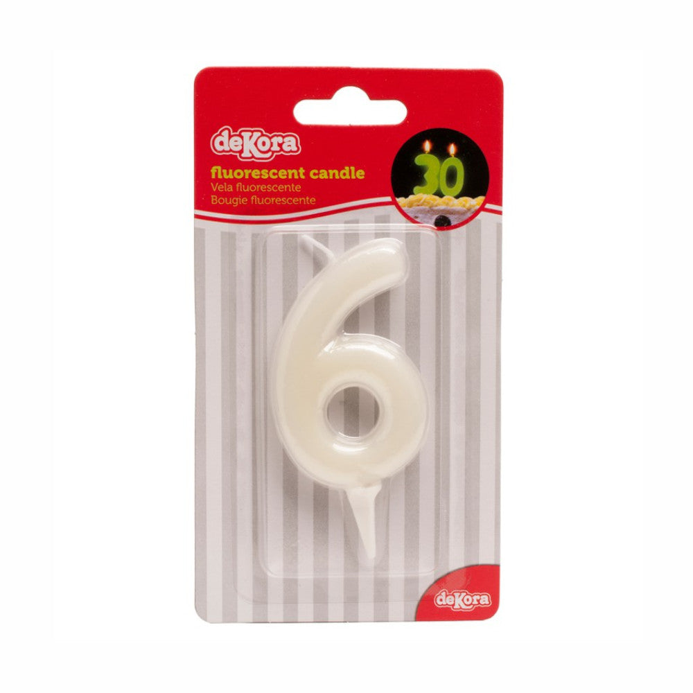 Number 6 Fluorescent Birthday Candle 6cm Party Accessories - Party Centre