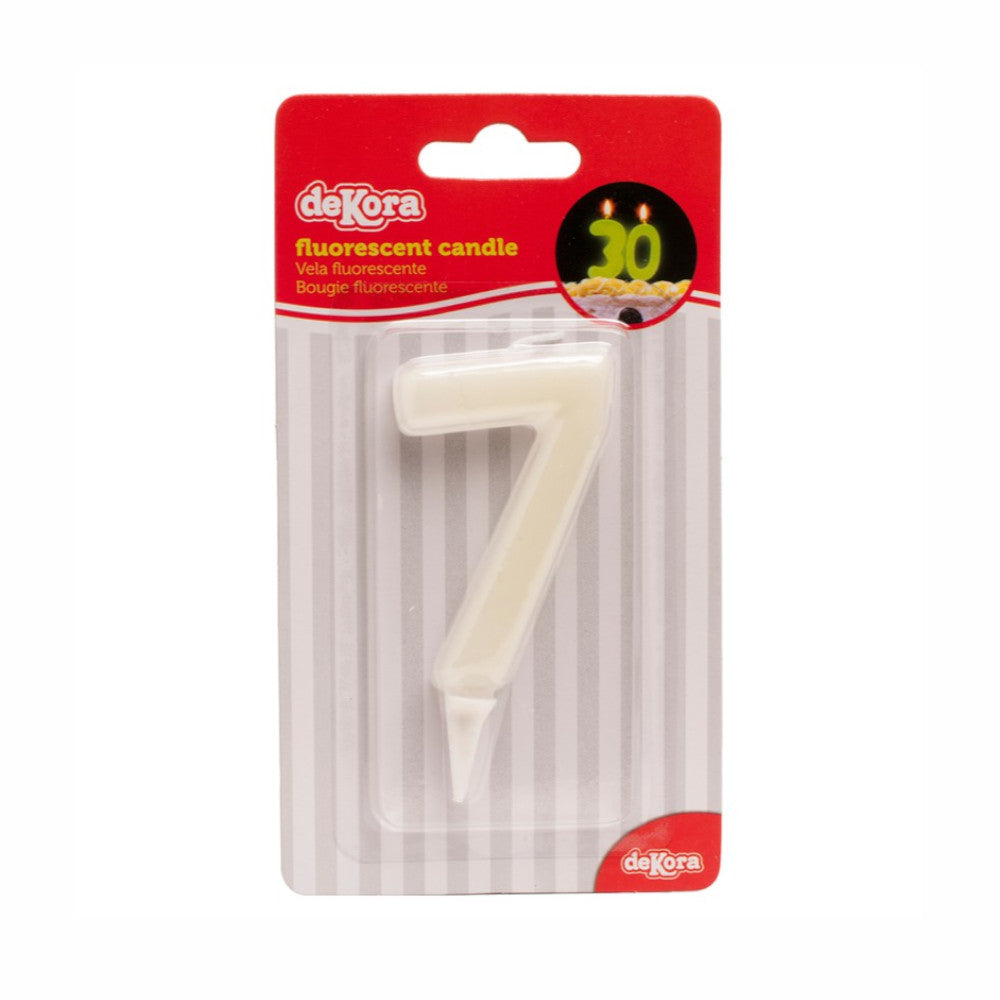 Number 7 Fluorescent Birthday Candle 6cm Party Accessories - Party Centre