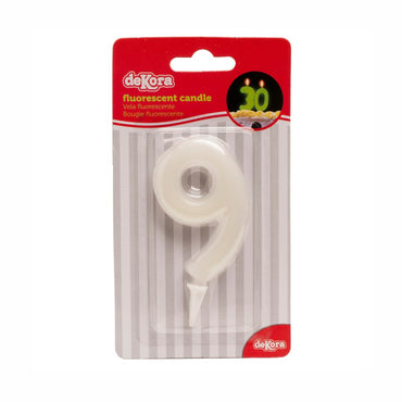 Number 9 Fluorescent Birthday Candle 6cm Party Accessories - Party Centre