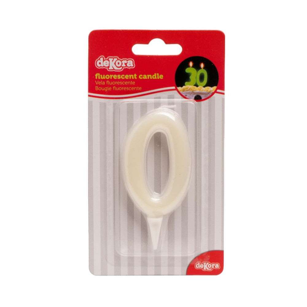 Number 0 Fluorescent Birthday Candle 6cm Party Accessories - Party Centre