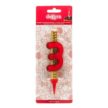 Number 3 Flare Fires Candle 12cm Party Accessories - Party Centre