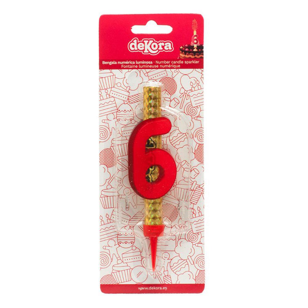 Number 6 Flare Fires Candle 12cm Party Accessories - Party Centre