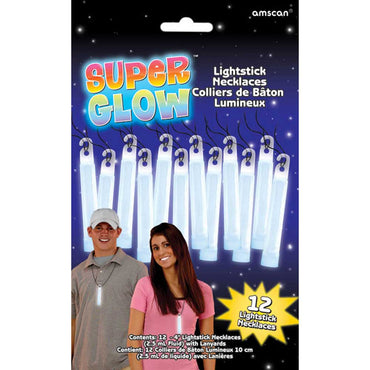 White Light Stick Necklaces 4in, 12pcs Costumes & Apparel - Party Centre
