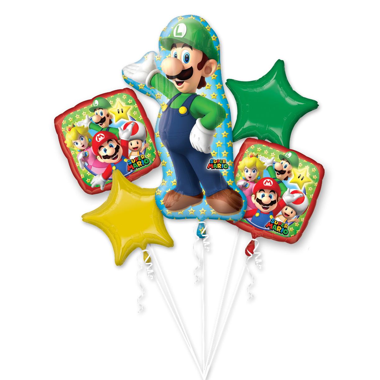 Luigi Balloon Bouquet 5pcs Balloons & Streamers - Party Centre