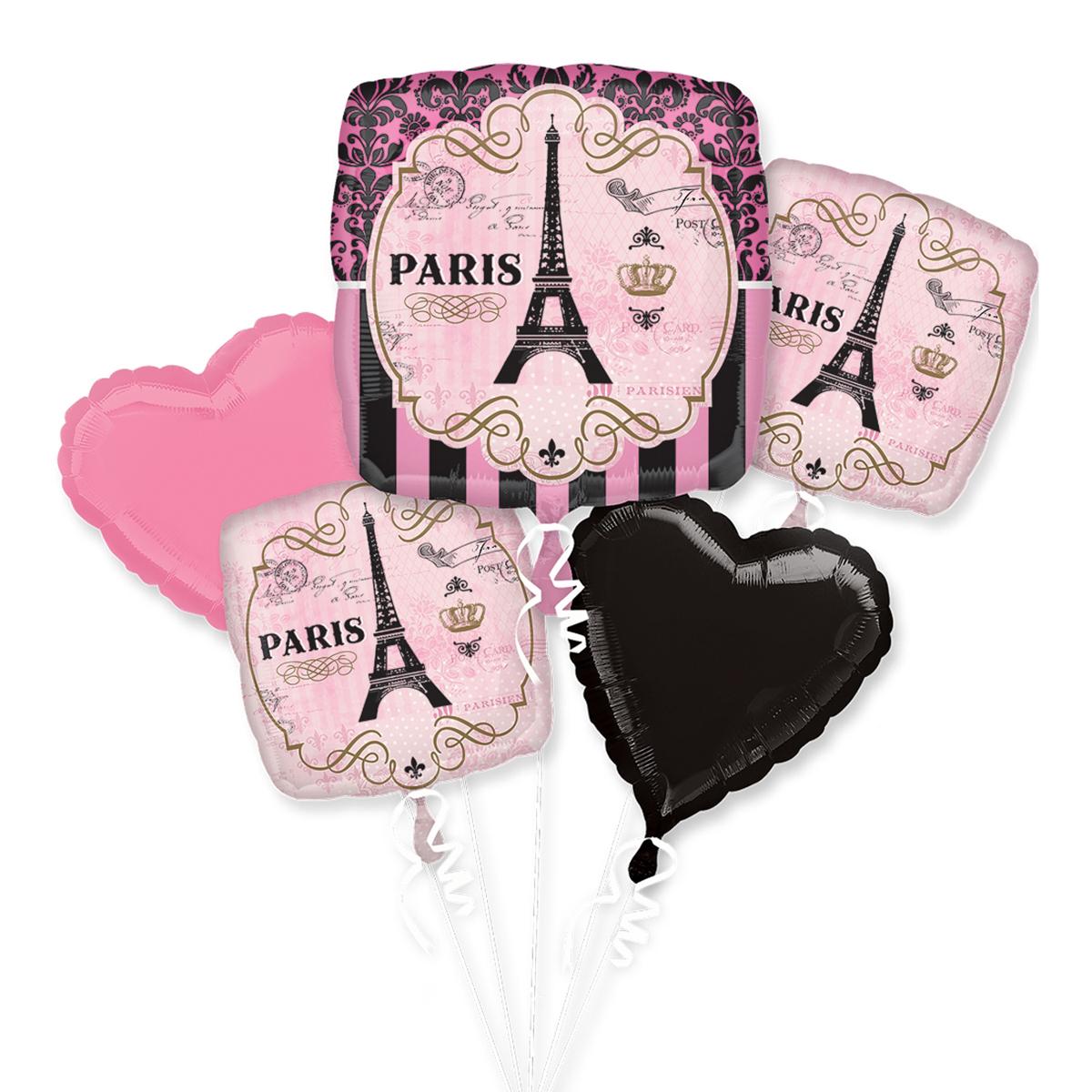 A Day in Paris Balloon Bouquet 5pcs Balloons & Streamers - Party Centre
