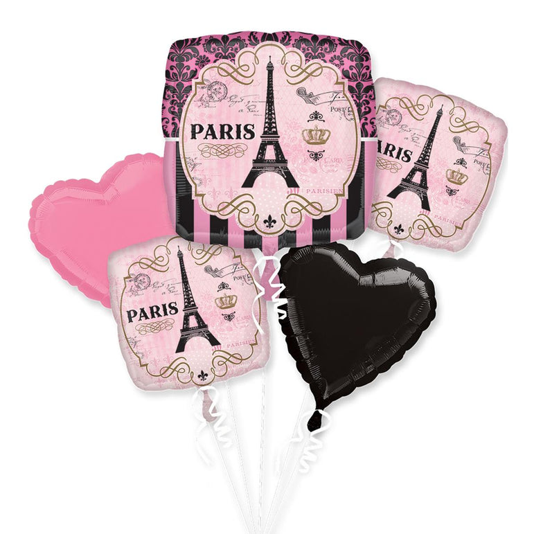A Day in Paris Balloon Bouquet 5pcs Balloons & Streamers - Party Centre