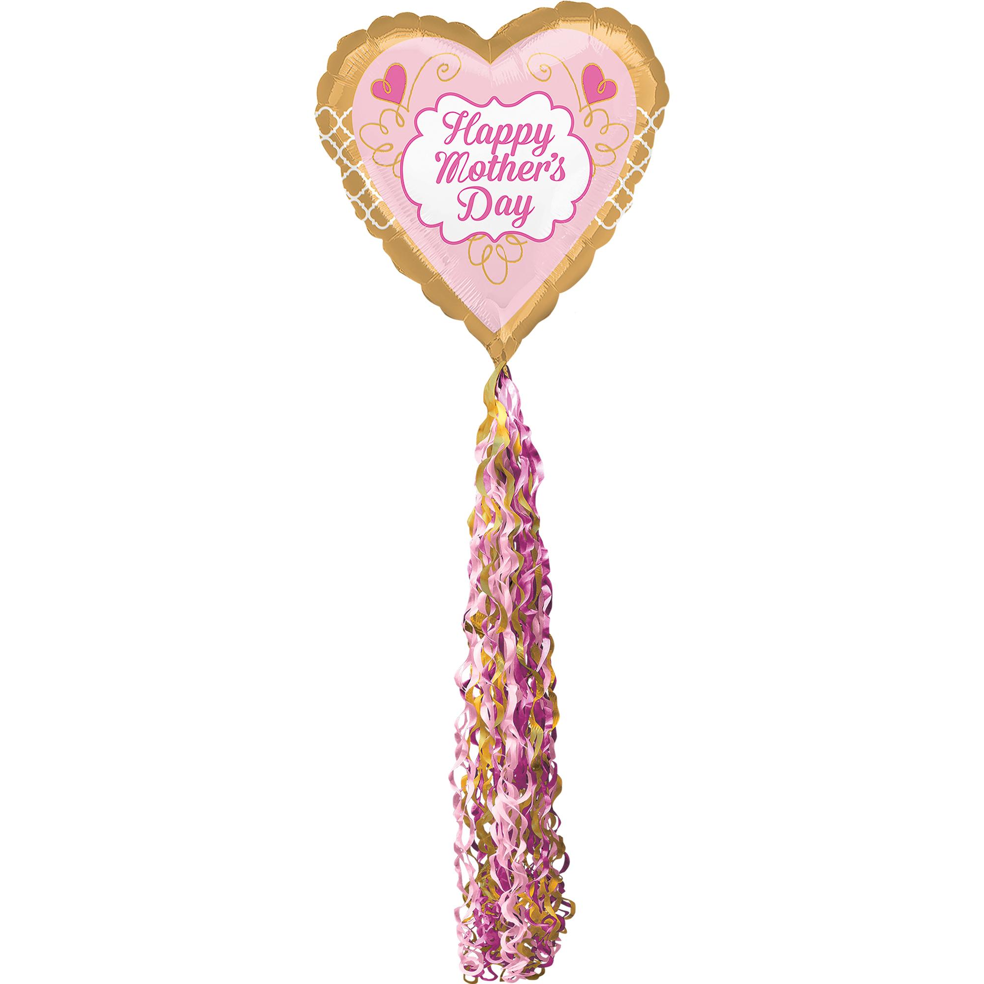 Mother's Day Gold & Pink Pom Pom Airwalker Balloons & Streamers - Party Centre