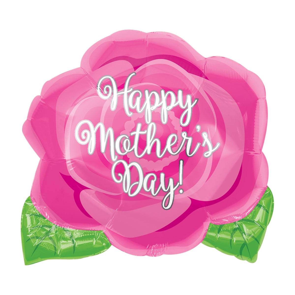 Happy Mothers Day Pink Rose Junior Shape Balloons & Streamers - Party Centre