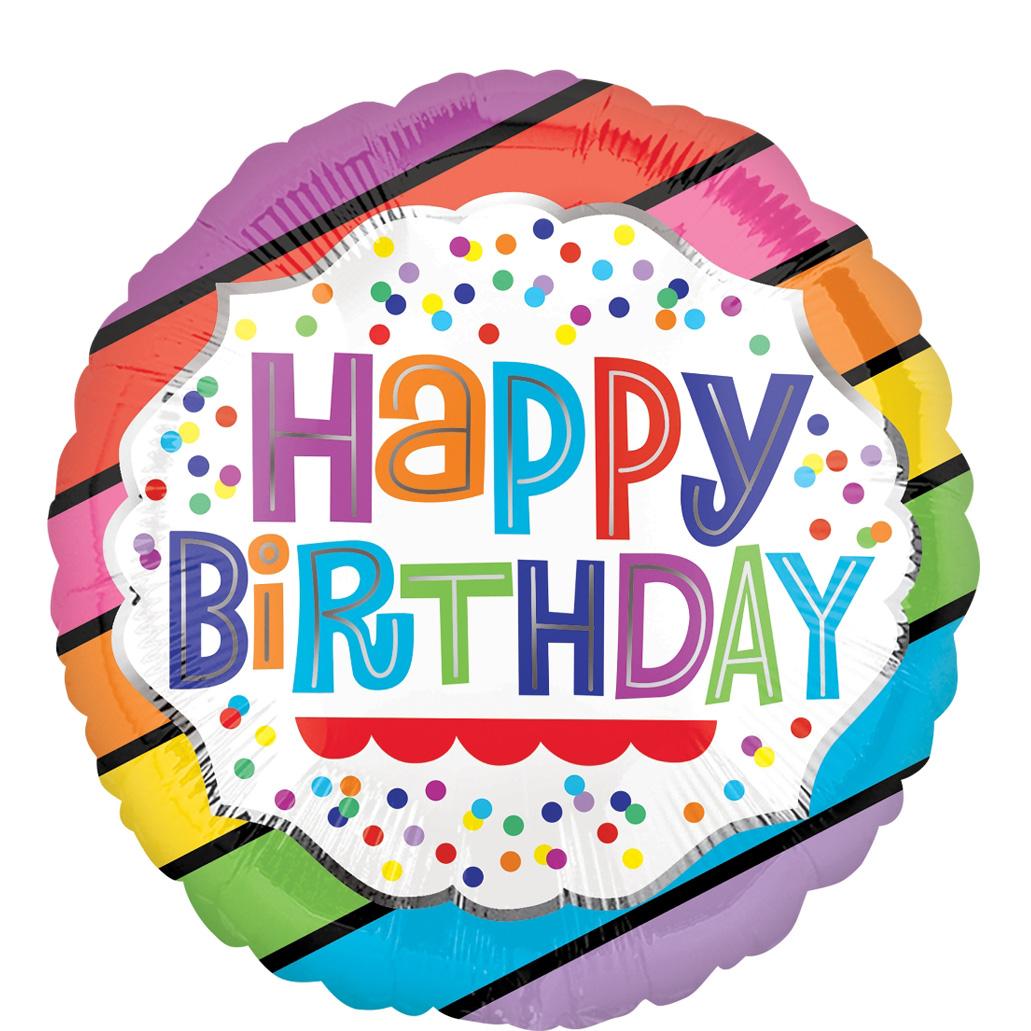 Happy Birthday Bright Stripes Foil Balloon 18in Balloons & Streamers - Party Centre