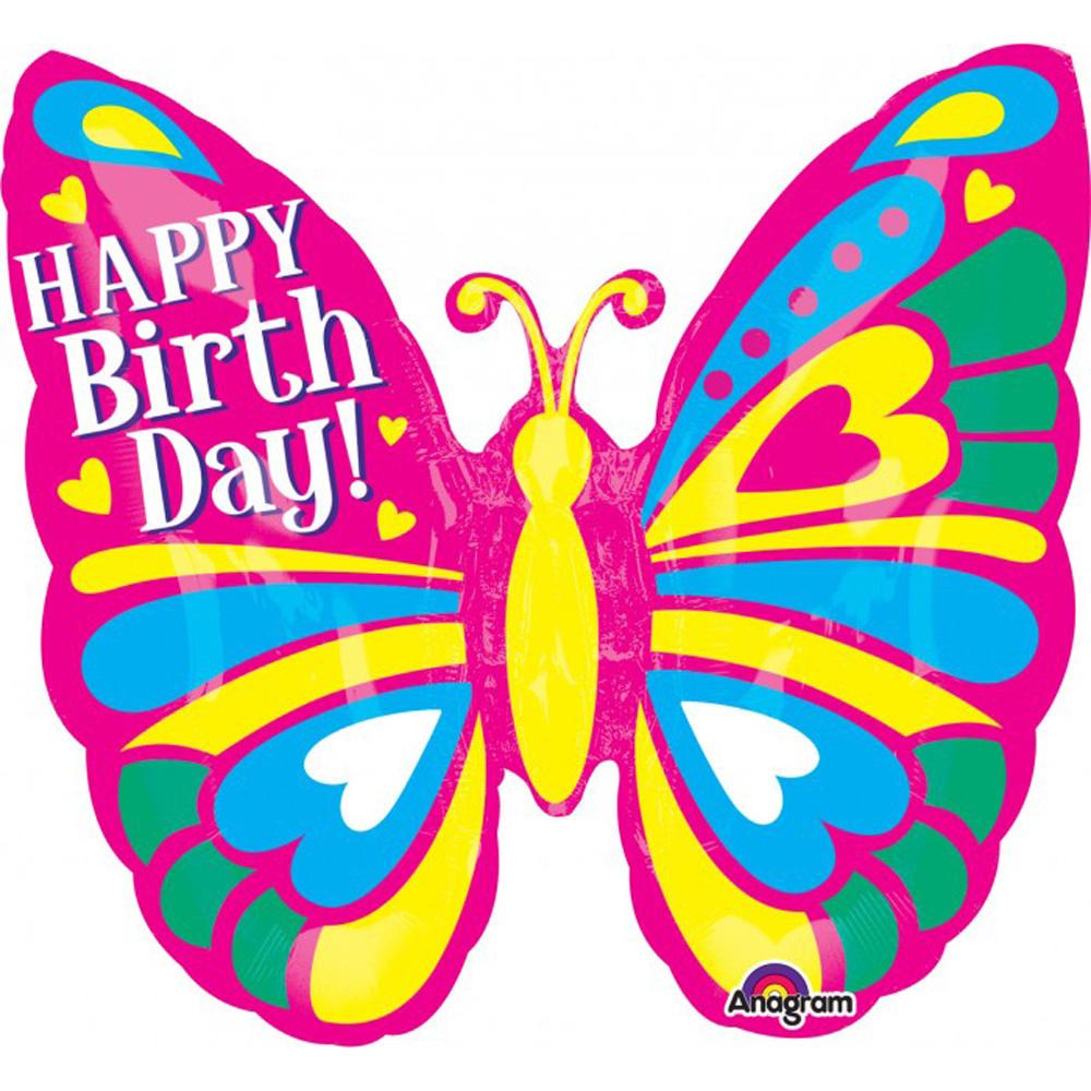 Happy Birthday Butterfly SuperShape Foil Balloon 63cm Balloons & Streamers - Party Centre