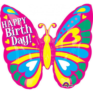 Happy Birthday Butterfly SuperShape Foil Balloon 63cm Balloons & Streamers - Party Centre