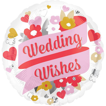 Wedding Wishes Floral Foil Balloon 45cm Balloons & Streamers - Party Centre