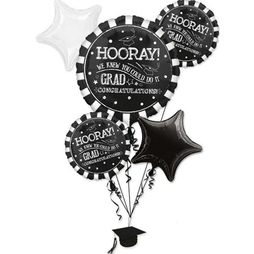 Hooray Grad Balloon Bouquet 5pcs Balloons & Streamers - Party Centre