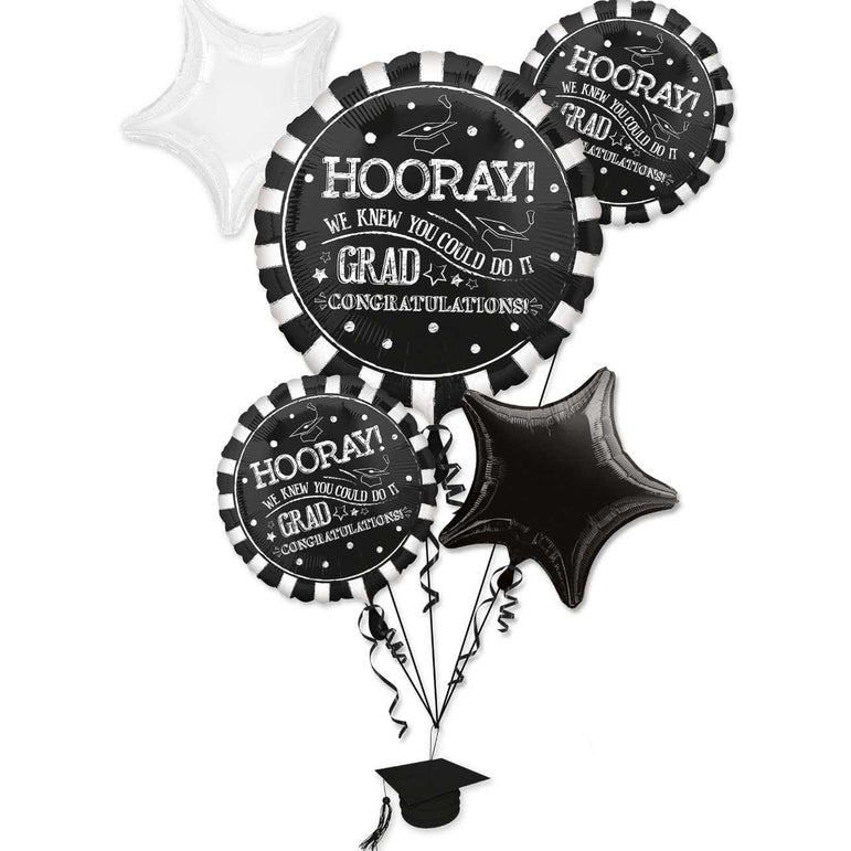 Hooray Grad Balloon Bouquet 5pcs Balloons & Streamers - Party Centre