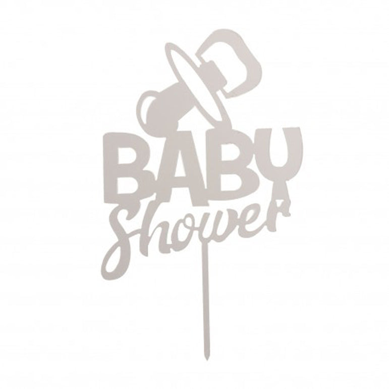 Silver Baby Shower Cake Toppers 16cmx10cm