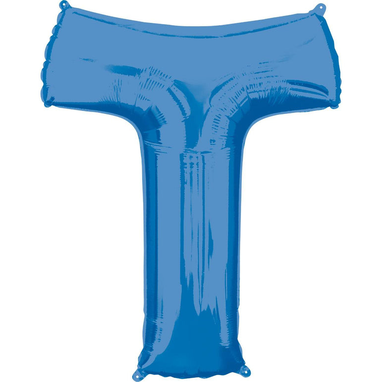 Letter T Blue SuperShape Foil Balloon 53x81cm Balloons & Streamers - Party Centre