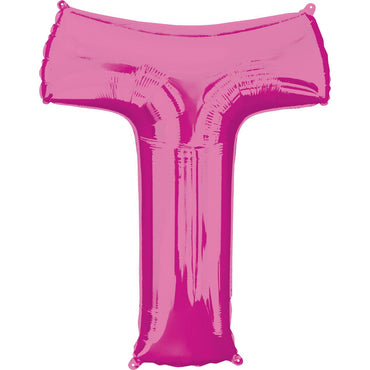 Letter T Pink SuperShape Foil Balloon 53x81cm Balloons & Streamers - Party Centre