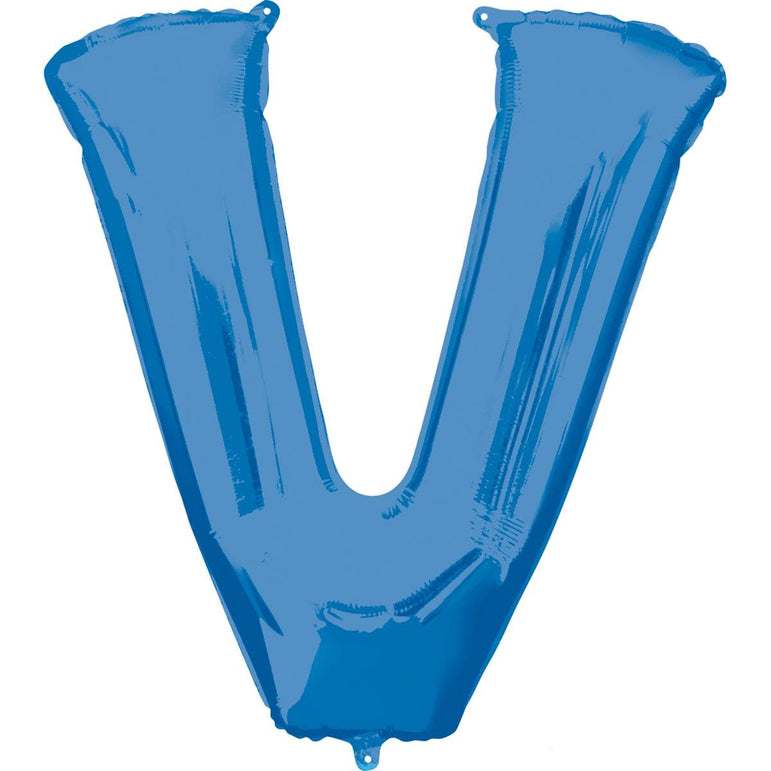 Letter V Blue SuperShape Foil Balloon 53x81cm Balloons & Streamers - Party Centre