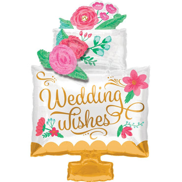 Wedding Wishes Cake SuperShape Balloon 53x76cm Balloons & Streamers - Party Centre