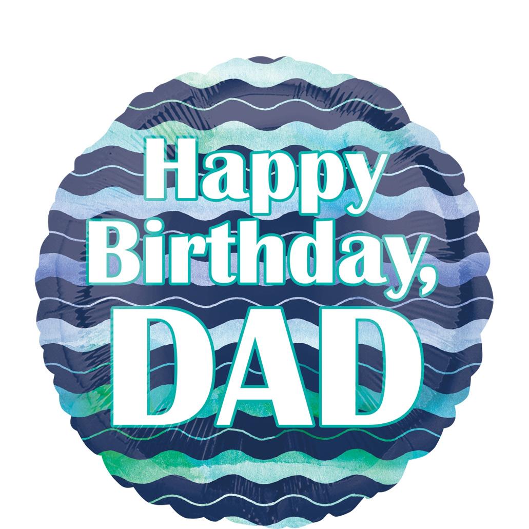 Watercolor Waves Happy Birthday Dad 45cm Balloons & Streamers - Party Centre