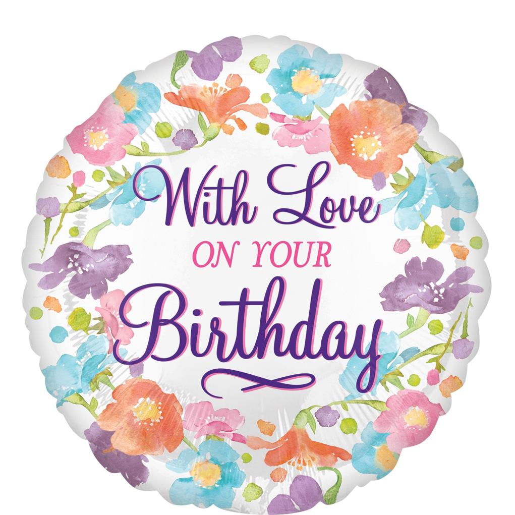 With Love on Your Birthday Foil Balloon 18in Balloons & Streamers - Party Centre