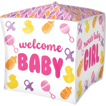 Baby Girl Chevron & Icons UltraShape Cubez Balloon 38cm Balloons & Streamers - Party Centre