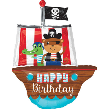 Happy Birthday Pirate Ship SuperShape Balloon 93x86cm Balloons & Streamers - Party Centre