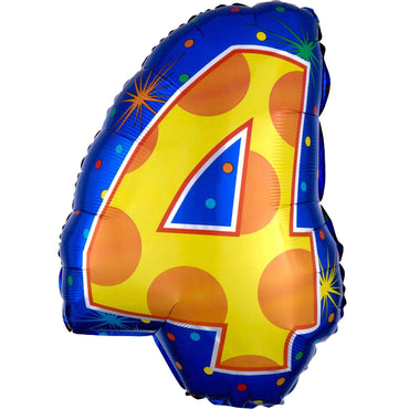 Number 4 Confetti Dots Junior Shape Balloon 35x50cm Balloons & Streamers - Party Centre