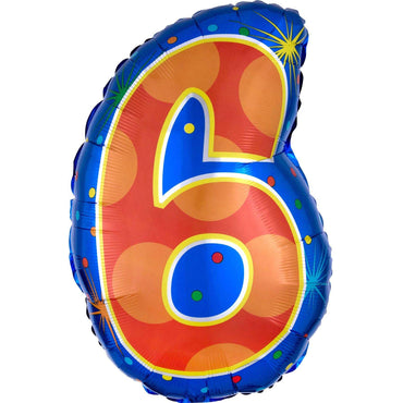 Number 6 Confetti Dots Junior Shape Balloon 35x53cm Balloons & Streamers - Party Centre