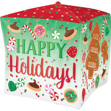 Happy Holiday Cookies UltraShape Cubez Balloon 38cm Balloons & Streamers - Party Centre
