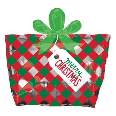 Red & Green Present Junior Shape 45cm Balloons & Streamers - Party Centre