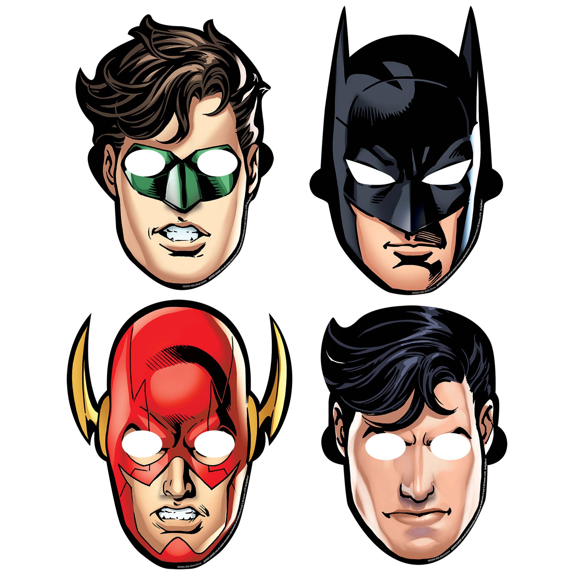 Justice League Paper Masks 8pcs Costumes & Apparel - Party Centre