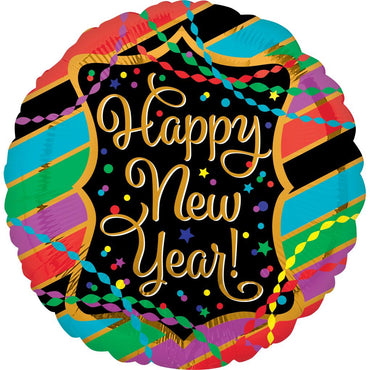 New Year Streamers & Stripes Foil Balloon 45cm Balloons & Streamers - Party Centre