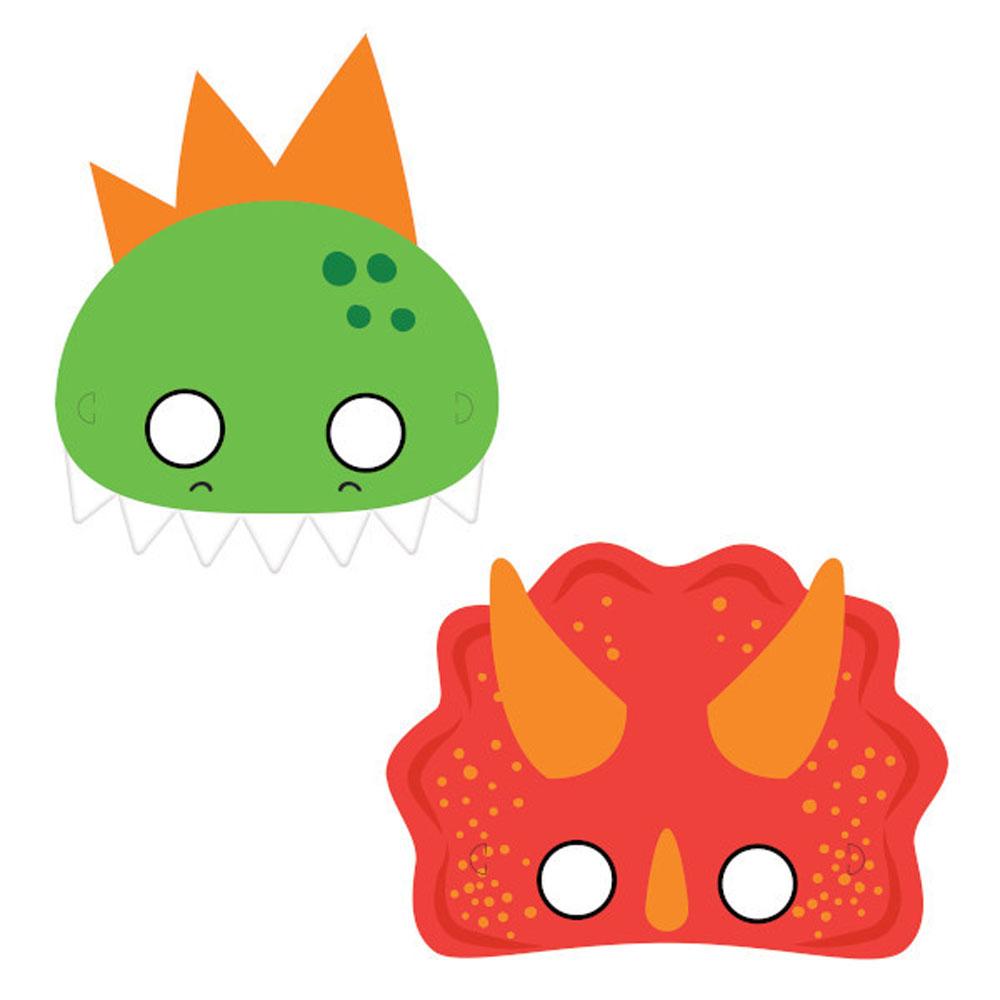 Dino-Mite Party Paper Masks 8pcs Costumes & Apparel - Party Centre