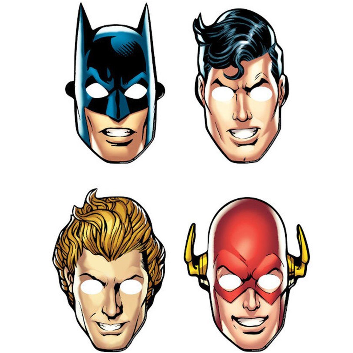 Justice League Heroes Unite Paper Masks 8pcs Costumes & Apparel - Party Centre