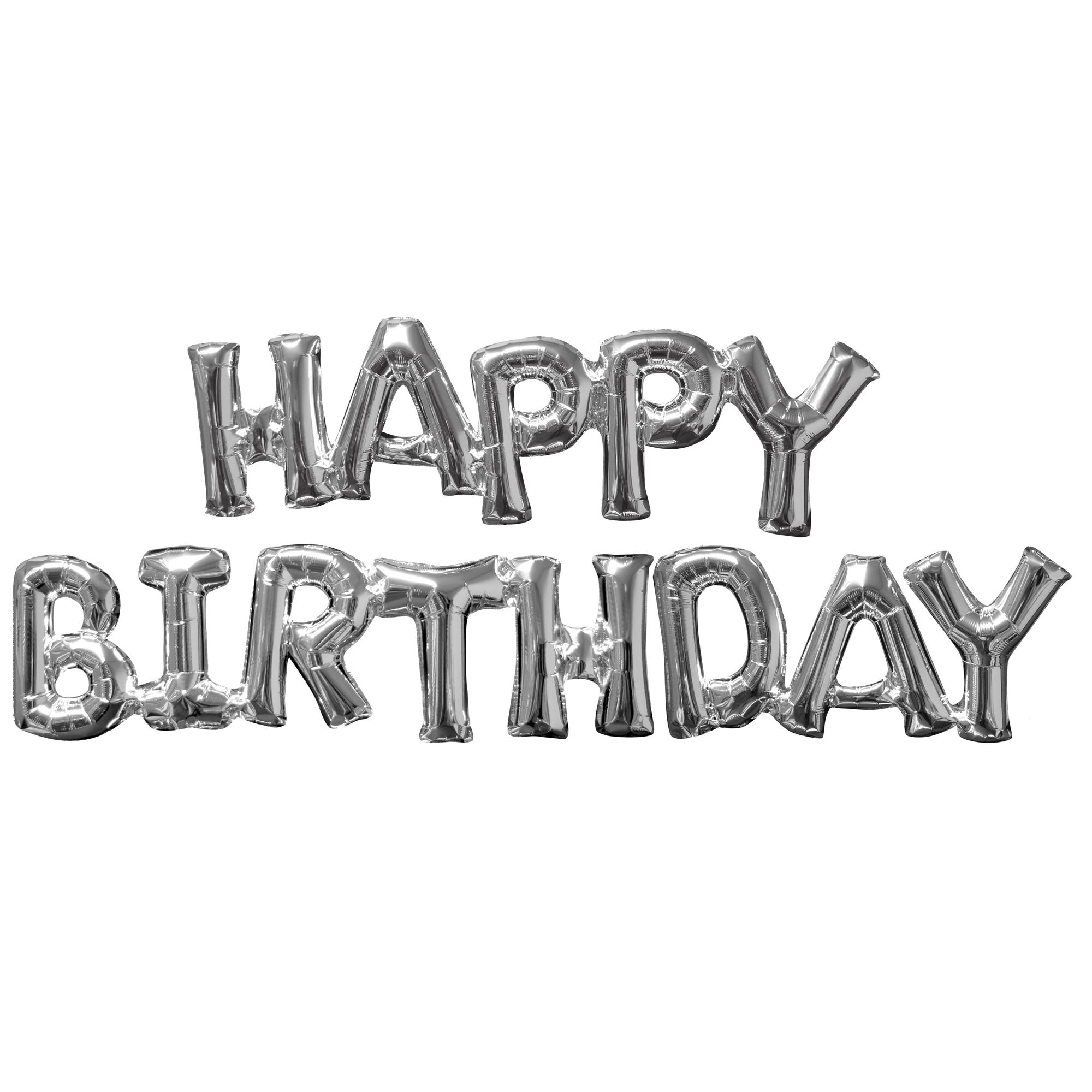 Happy Birthday Silver Phrase Foil Balloon Balloons & Streamers - Party Centre