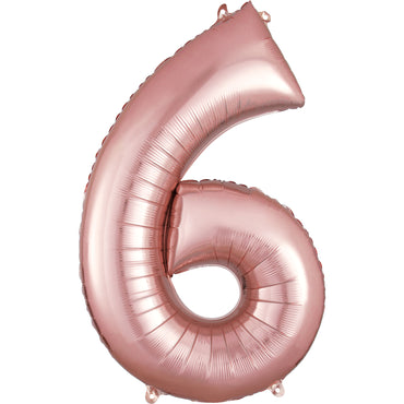 Rose Gold Number 6 SuperShape Foil Balloon 55x86cm