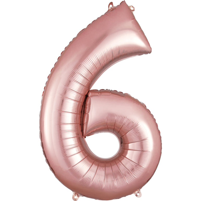 Rose Gold Number 6 SuperShape Foil Balloon 55x86cm