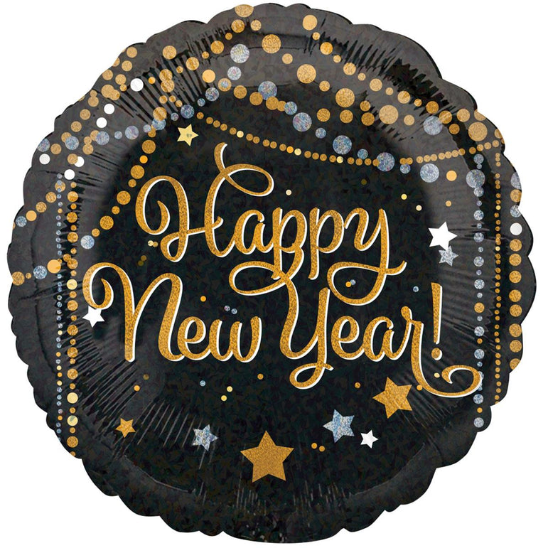 Happy New Year Sparkle Streamers Holograpic Balloon  45cm Balloons & Streamers - Party Centre