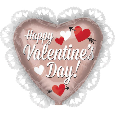 Happy Valentines Day Rose Gold Intricate Balloon 147x134cm Balloons & Streamers - Party Centre