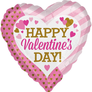 Valentines Day Pink & Gold Foil Balloon 45cm Balloons & Streamers - Party Centre