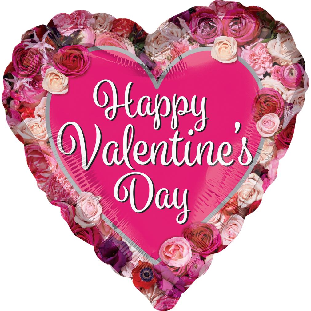 Happy Valentines Day Rose Border Foil Balloon 45cm Balloons & Streamers - Party Centre