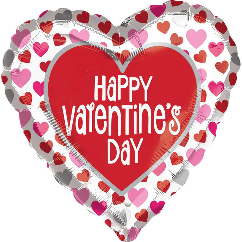 Happy Valentines Day Red,Pink & Silver Foil Balloon 45cm Balloons & Streamers - Party Centre