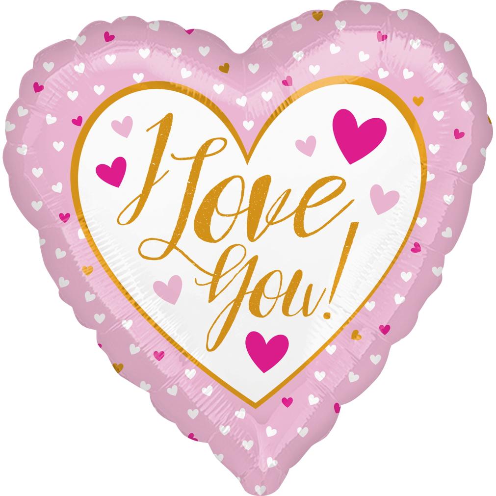 I Love You Gold & Pink Foil Balloon 45cm Balloons & Streamers - Party Centre