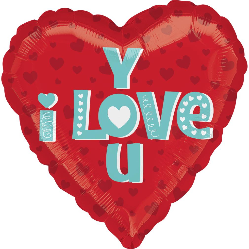 I Love You Type Foil Balloon 45cm Balloons & Streamers - Party Centre