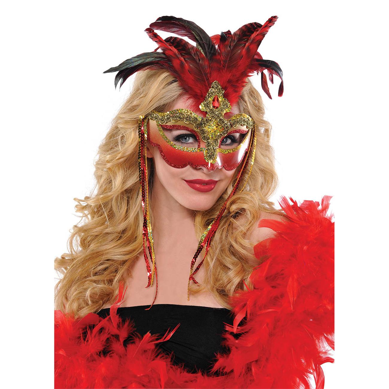 Venetian Luxe Feather Mask Costumes & Apparel - Party Centre
