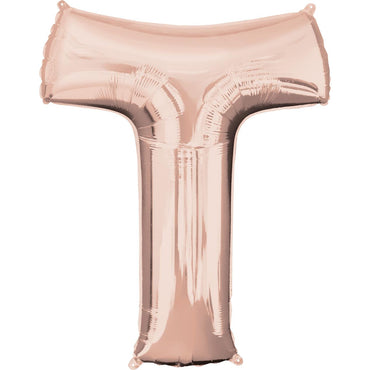 Letter T Rose Gold SuperShape Foil Balloon 66x81cm Balloons & Streamers - Party Centre