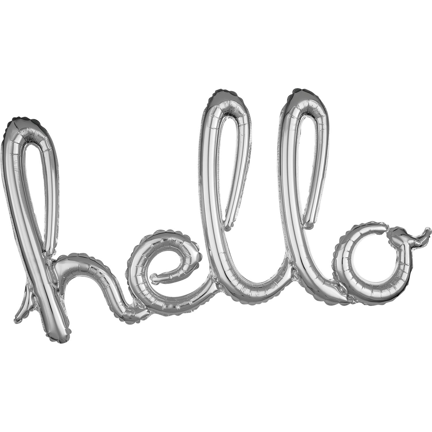 Silver Hello Script Phrase Foil Balloon Balloons & Streamers - Party Centre